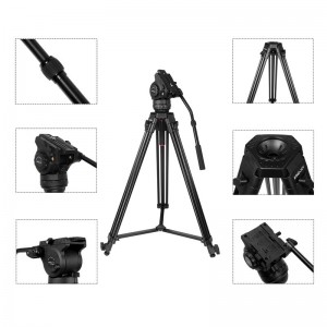 KINGJOY 3 section professional heavy duty video tripod VT-2100L with fluid damping head VT-3550 for camcorder