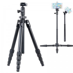 Kingjoy SF056 5 sections foldable Tripod Kits with low angle shooting and center column can be used as monopod